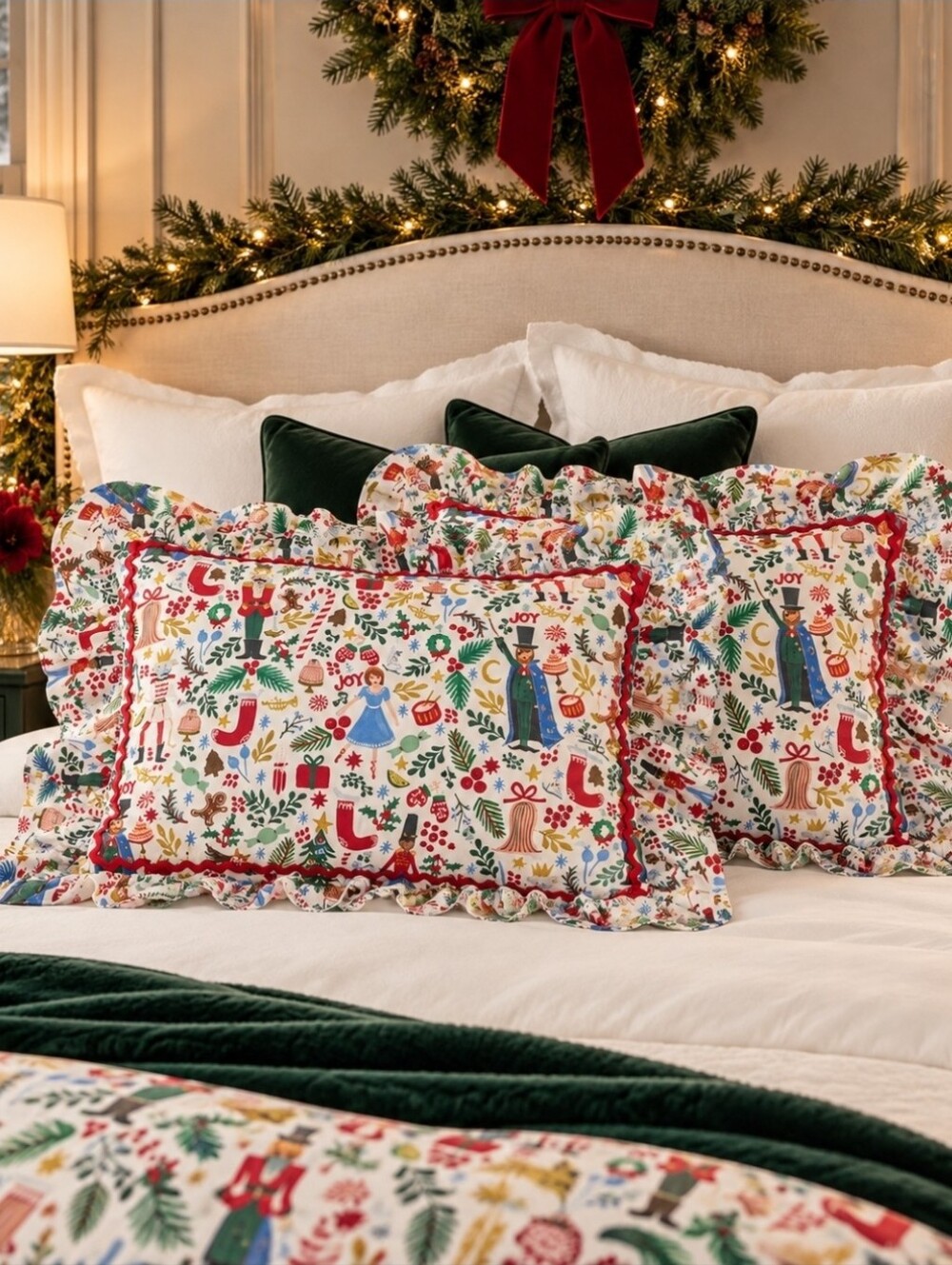 Rifle Paper Co Pottery Barn Nutcracker 2 Standard Shams NIP Ruffle Pair